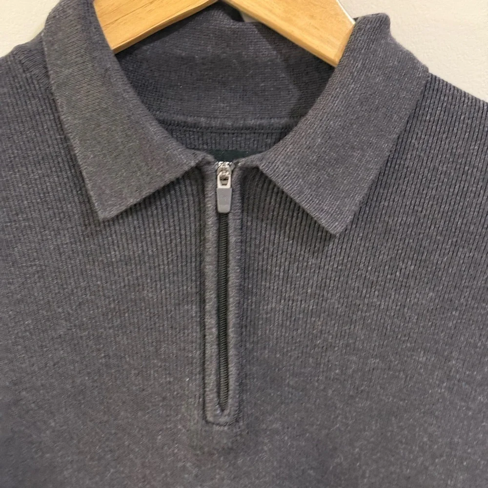 Kenneth Cole Mens Slim-Fit Long-Sleeve Comfort Polo Sweater S, Charcoal